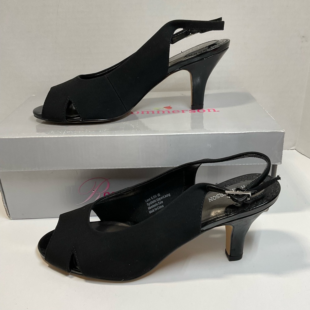 Rod Hommerson Black Slingback Heels Lana size 6.5 W micro touch
